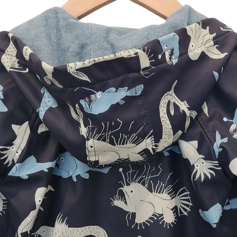 Hatley Raincoat Toddler‎ Size 2 Blue Angler Fish Deep Sea Creatures Terry Lined